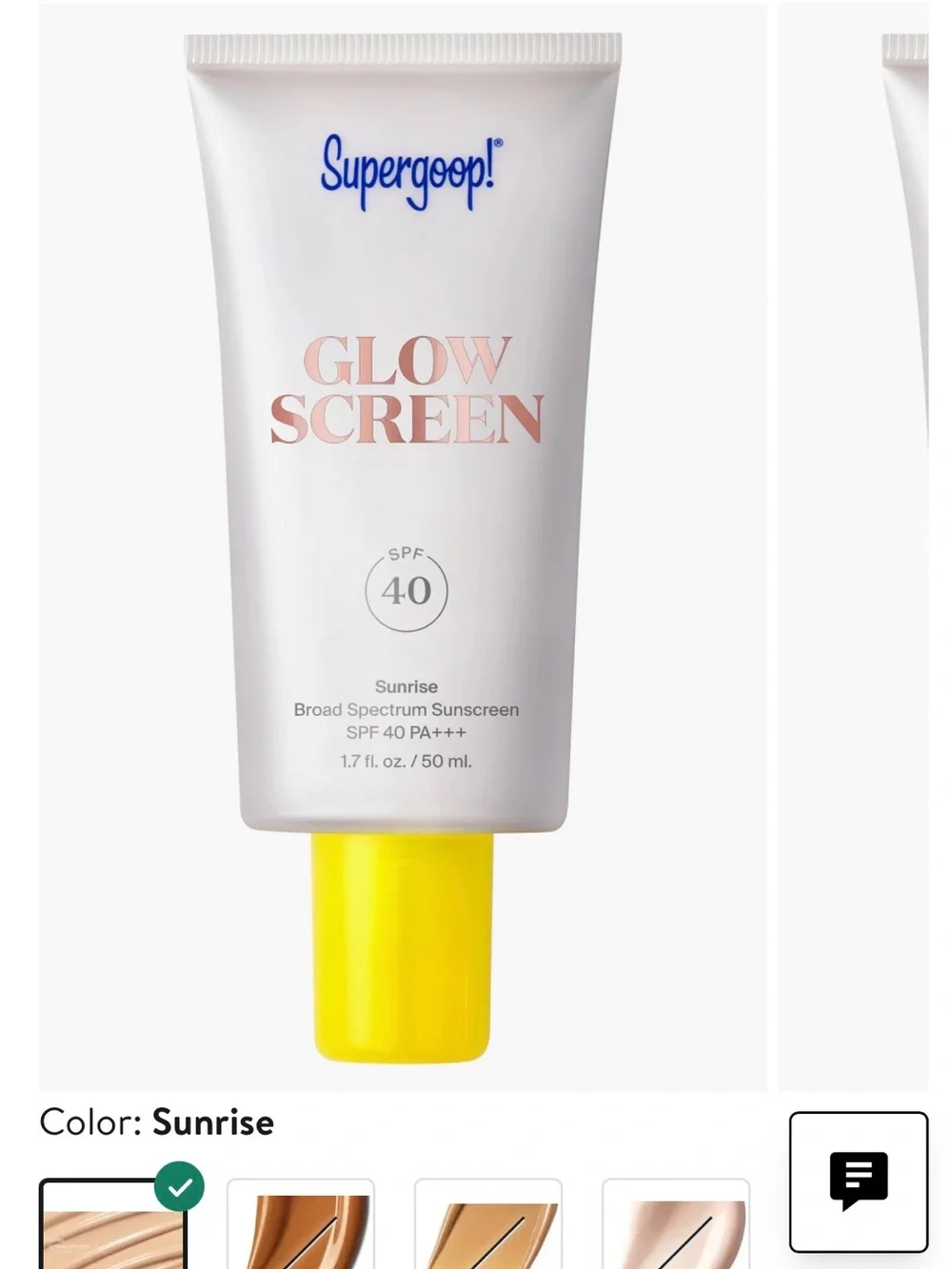 Supergoop! Glow Screen SPF 40 Sunscreen in “Sunrise “ .5 oz